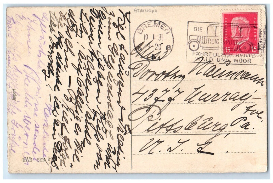 1920 Birthday Girls With Flowers Dog Bremen Germany Posted Vintage Postcard