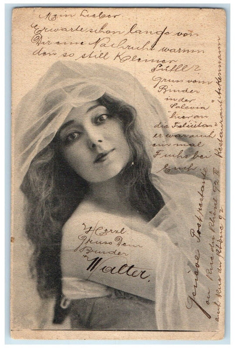 c1905 Pretty Woman Curly Hair Germany Switzerland Posted Antique Postcard