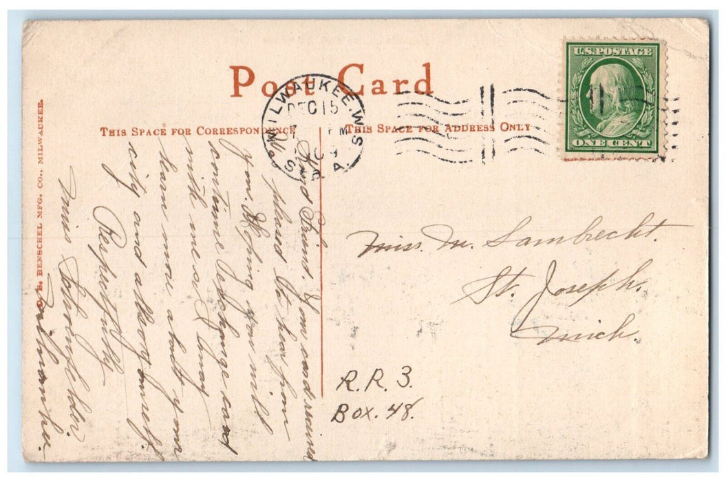 1909 Moonlight Scene Washington Park Canoeing Milwaukee Wisconsin WI Postcard