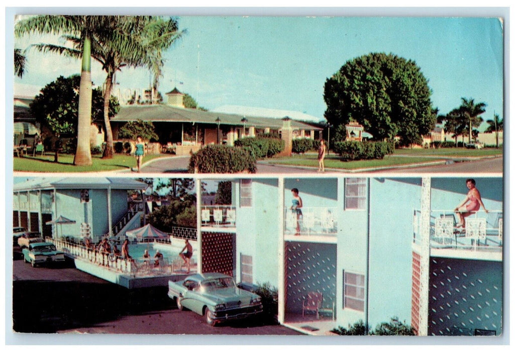 1968 Trails End Motor Hotel Naples Florida FL, Multiview Waupaca WI Postcard
