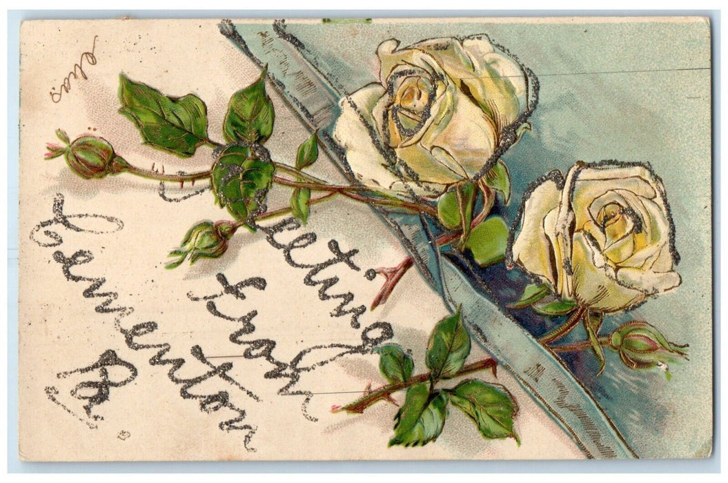 Greetings From Cementon Pennsylvania PA, Flowers Glitter Embossed Postcard