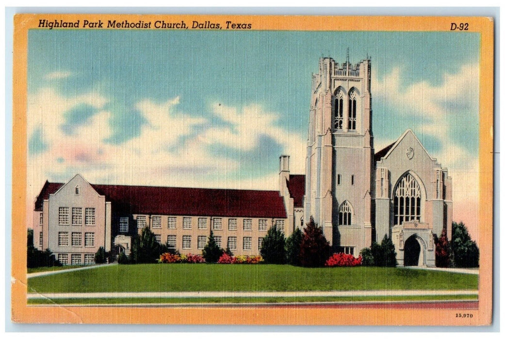 c1940's Highland Park Methodist Church Dallas Texas TX Posted Vintage Postcard