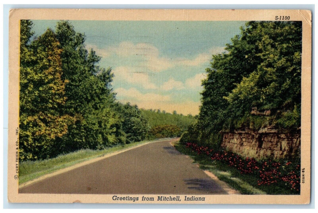 1955 Greetings From Mitchell Indiana IN, Road Scene Posted Vintage Postcard