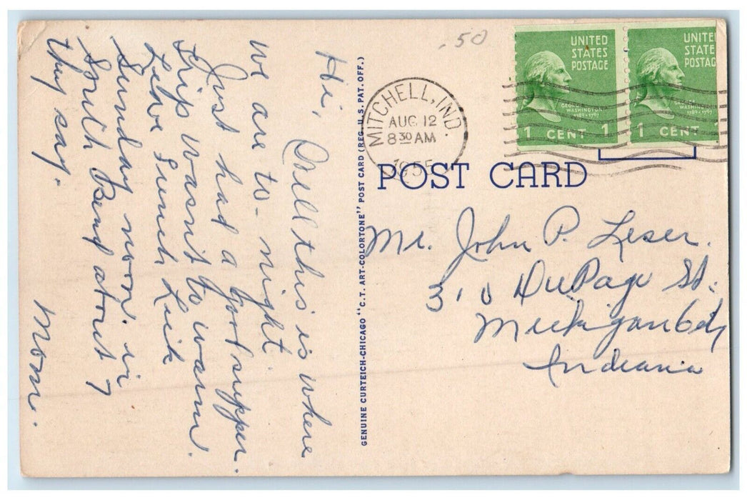 1955 Greetings From Mitchell Indiana IN, Road Scene Posted Vintage Postcard