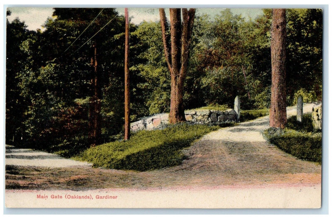 1905 Main Gate Two Way Oaklands Gardiner Maine Unposted Antique Vintage Postcard