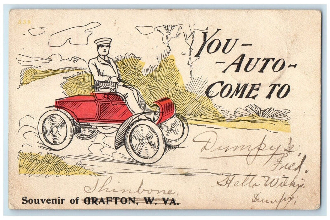 1905 You Auto Come To Souvenir Grafton West Virginia WV Vintage Antique Postcard