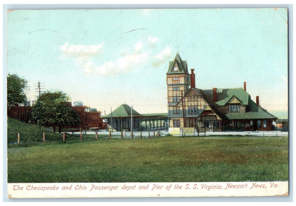 1907 Chesapeake Ohio Passenger Depot Pier SS Virginia Newport Virginia Postcard