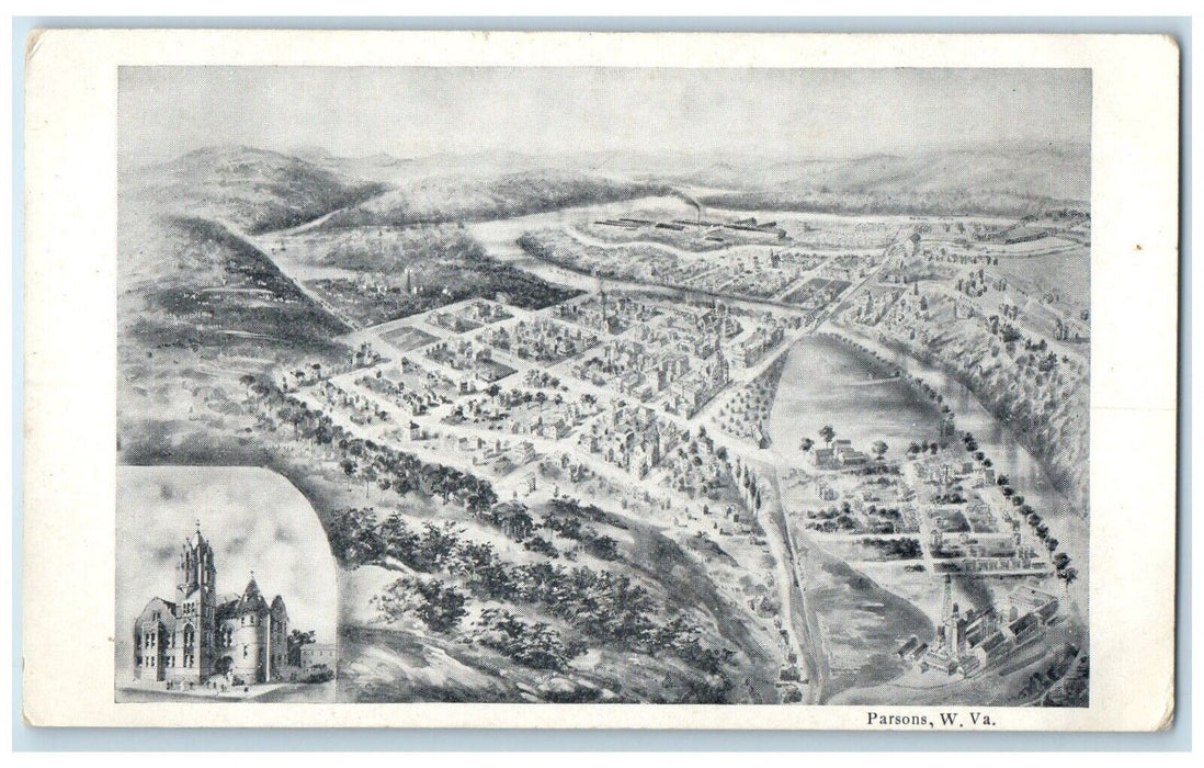 1905 Aerial Birds Eye View Exterior Building Parsons West Virginia WV Postcard