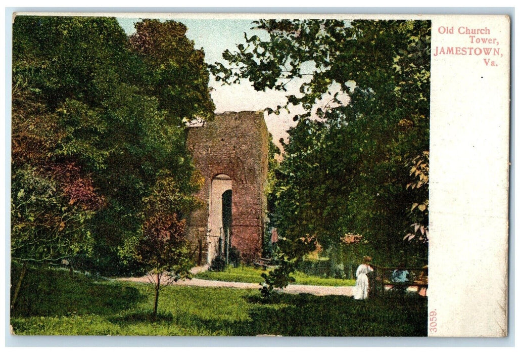 c1910 Old Church Chapel Tower Exterior Building Jamestown Virginia VA Postcard