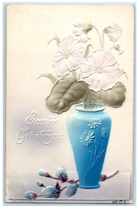 1907 Eater Greetings Flowers In Vase Pipe Berry Airbrushed Embossed Postcard