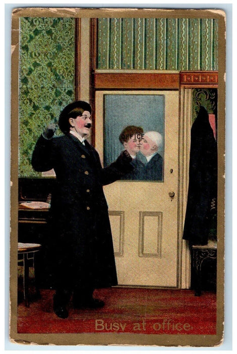 1909 Couple Kissing Romance Busy At Office Flint Michigan MI Antique Postcard