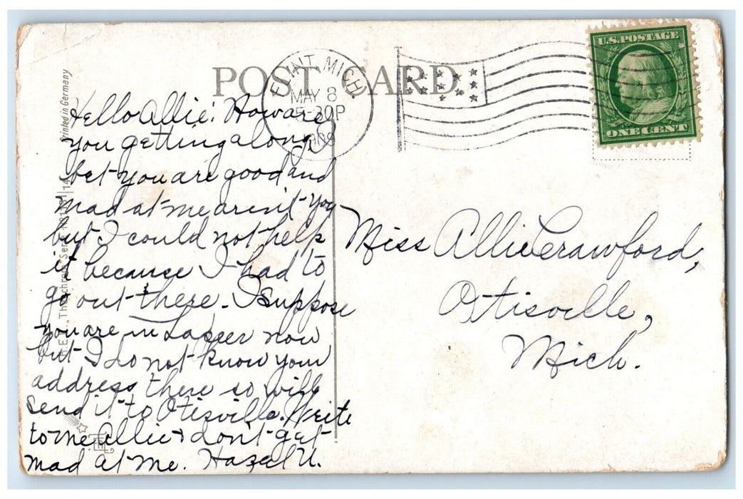 1909 Couple Kissing Romance Busy At Office Flint Michigan MI Antique Postcard