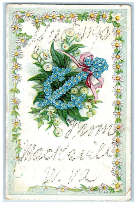 1907 Greetings From Embossed Flower Glitter Macksville West Virginia WV Postcard