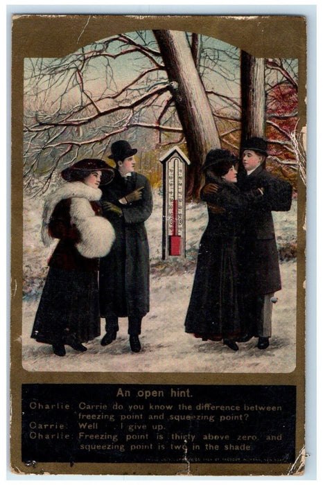 1910 Sweet Couple Huggin Romance In Winter Temperature Cairo IL Antique Postcard