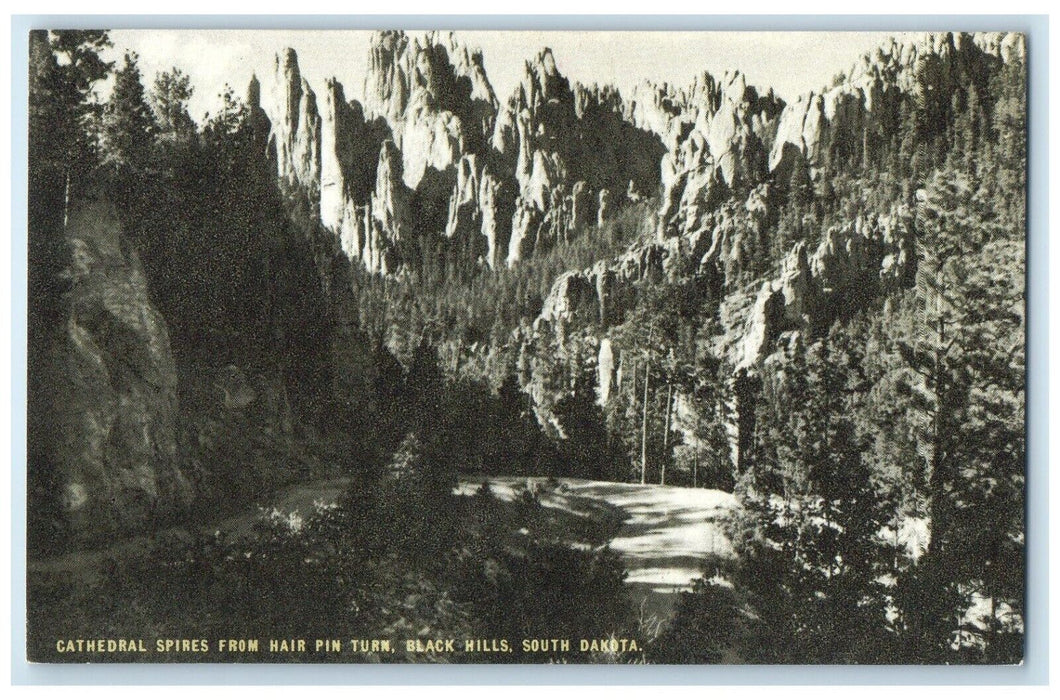 c1940 Cathedral Spires Hair Pin Turn Touraide Black Hills South Dakota Postcard