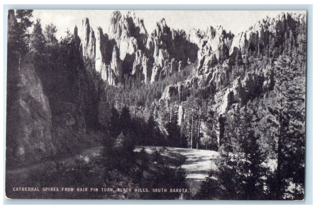 c1940 Cathedral Spires Hair Pin Turn Black Hills South Dakota Touraide Postcard