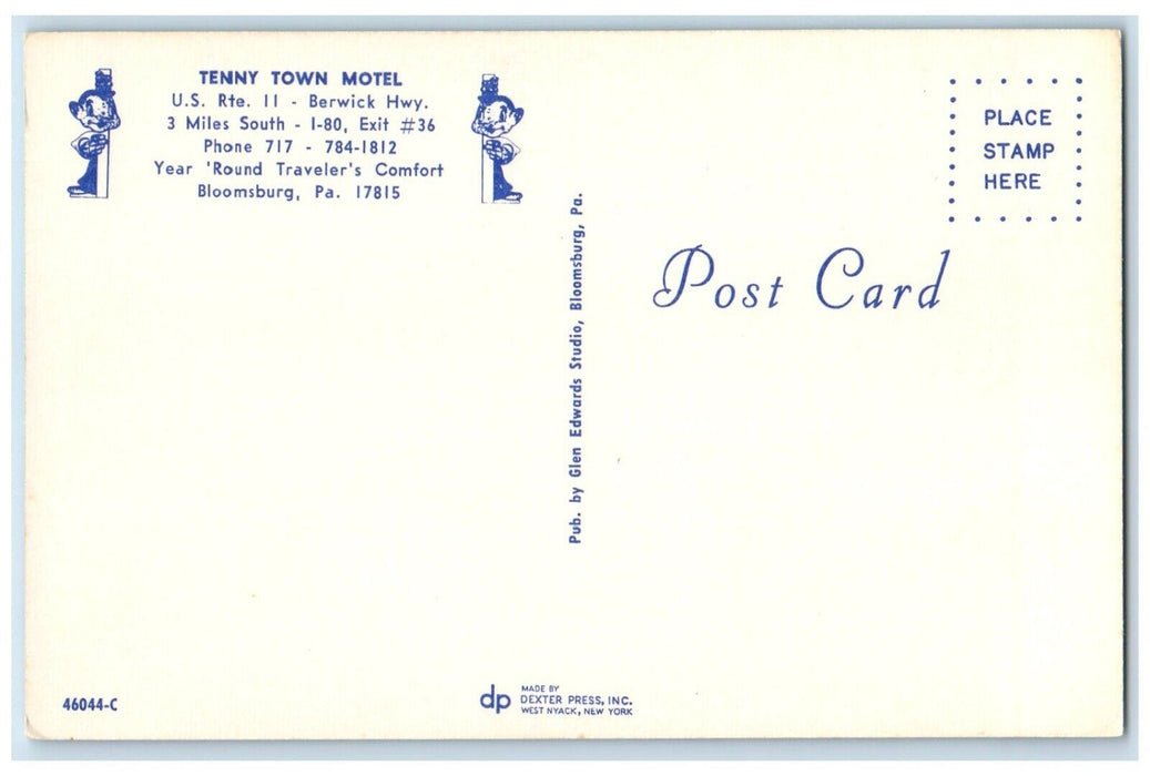c1960 Tenny Town Motel Berwick Highway Exterior Bloomsburg Pennsylvania Postcard