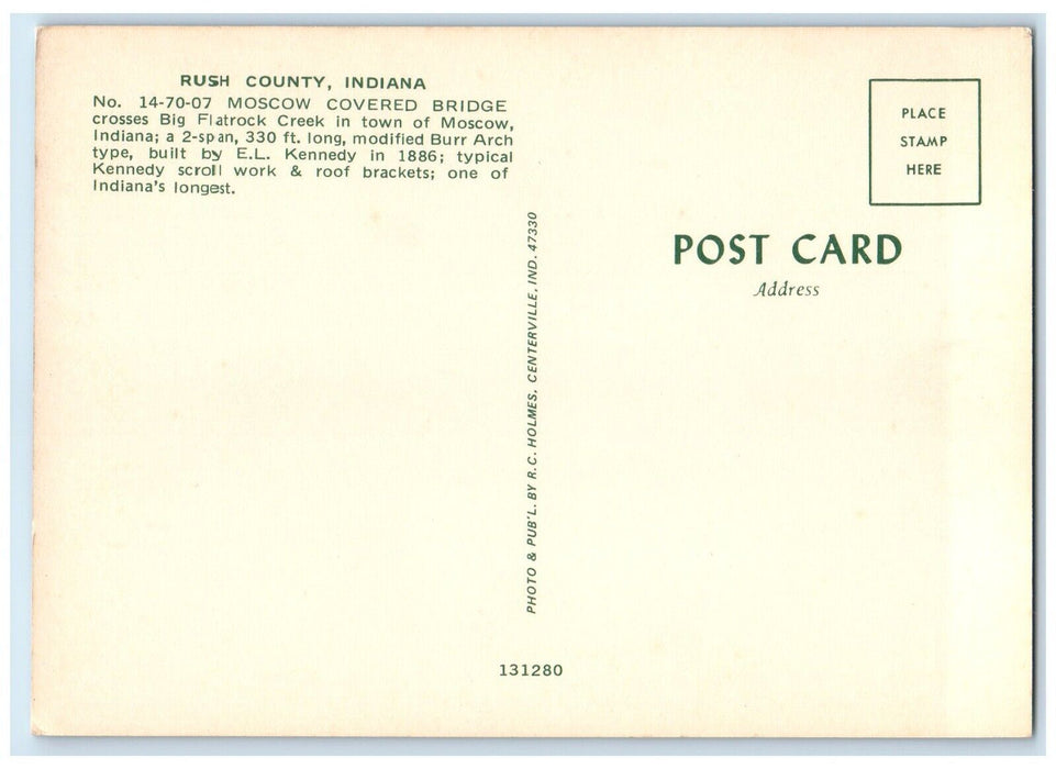 Moscow Covered Bridge Flatrock Creek Rush County Moscow Indiana IN Postcard
