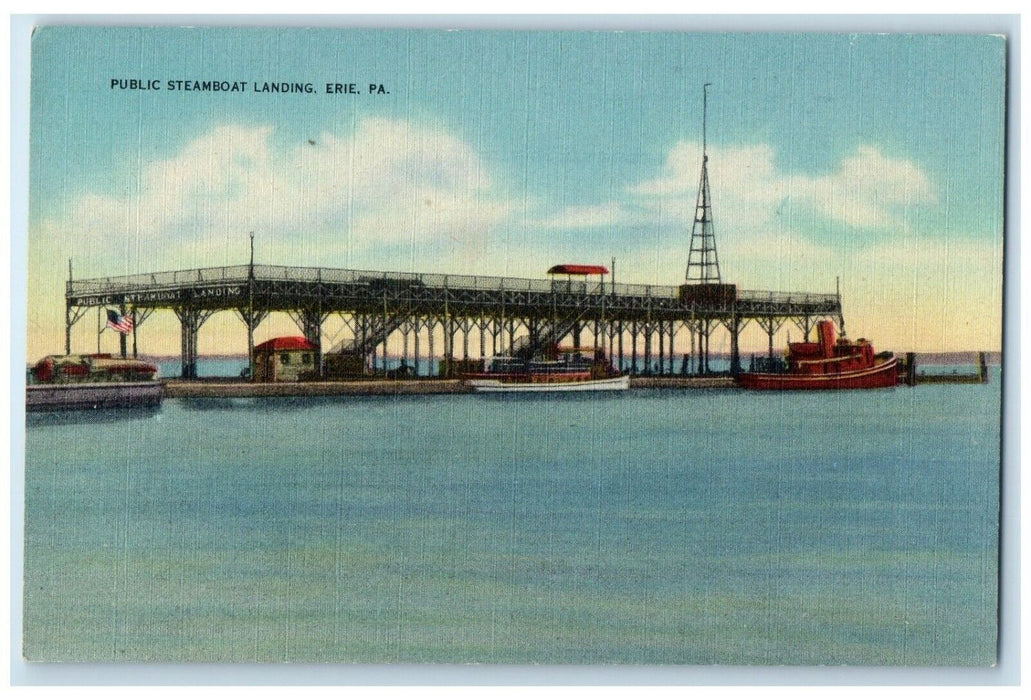 c1940 Public Steamboat Landing Steamer Dock Port Erie Pennsylvania PA Postcard