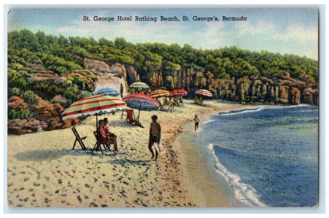 1940 St. George Hotel Bathing Beach St. George's Bermuda Vintage Postcard