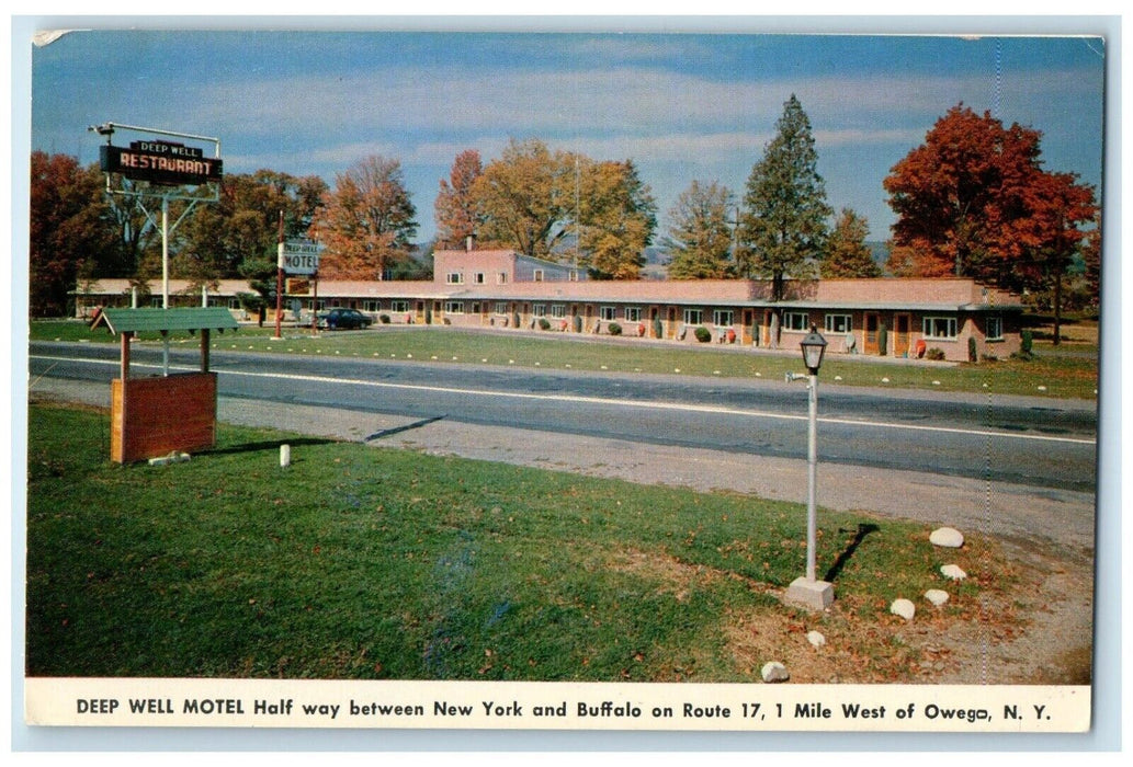 Deep Well Motel & Restaurant Half Way Between New York Buffalo Owego NY Postcard