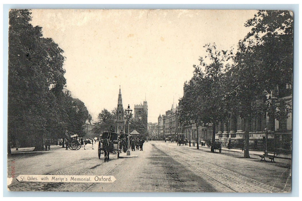 c1910 St. Giles with Martyr's Memorial Oxford England Unposted Antique Postcard