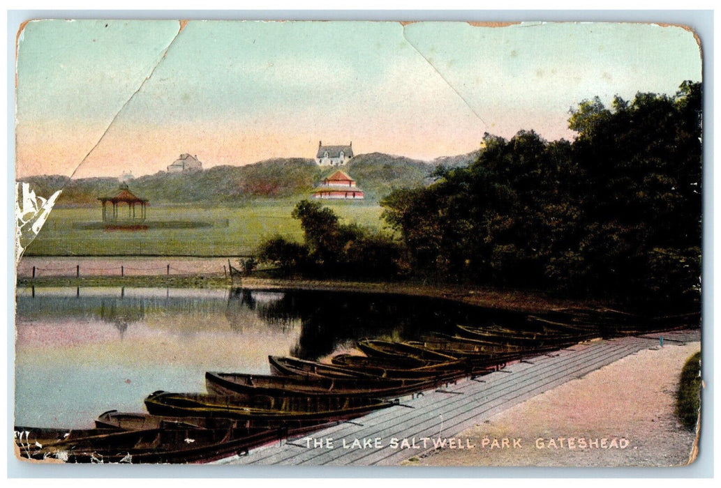 1909 The Lake Saltwell Park Gateshead England Antique Posted Postcard