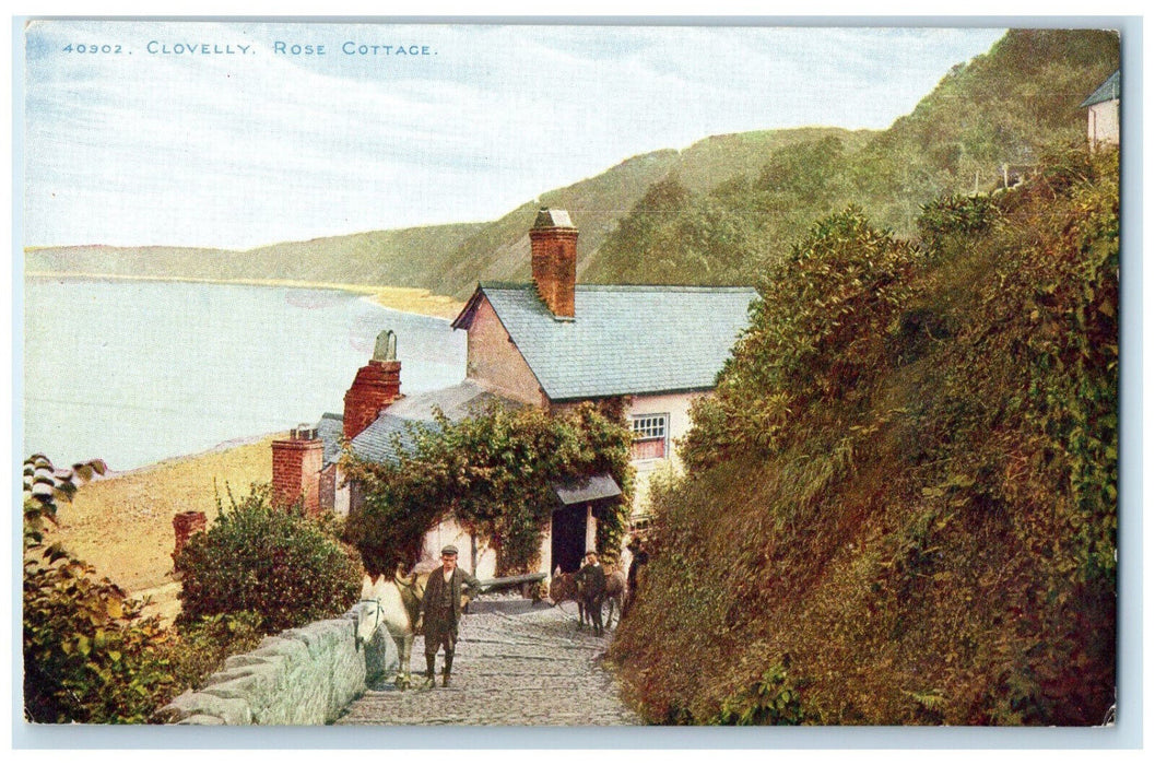 c1910 Scene at Clovelly Rose Cottage Devon England Antique Posted Postcard