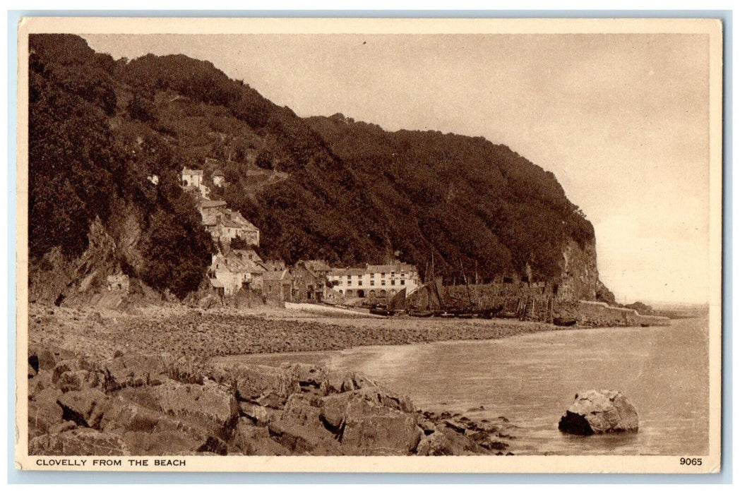 c1920's Clovelly From The Beach Devon England Antique Posted Postcard