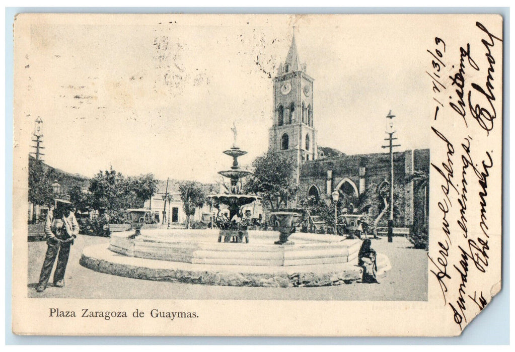 1903 Fountain View Plaza Zaragoza De Guaymas Mexico Antique Posted Postcard