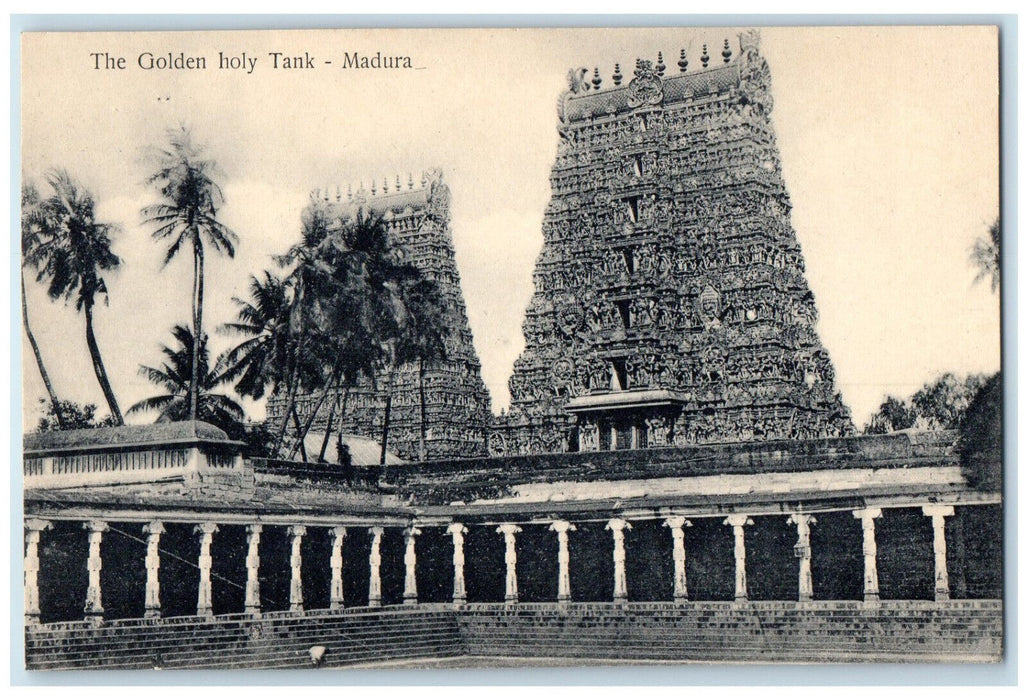 c1940's View of The Golden Holy Tank Madura India Unposted Vintage Postcard