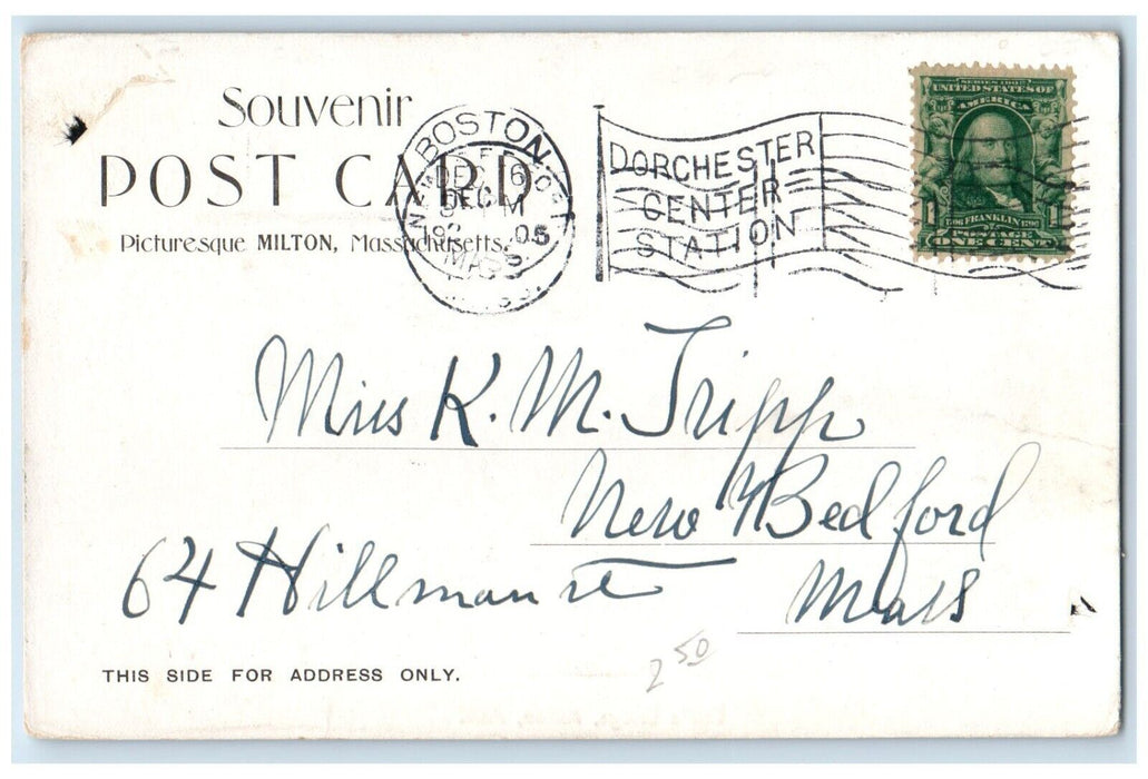 1905 View Of Paul's Bridge Milton Massachusetts MA Posted Antique Postcard
