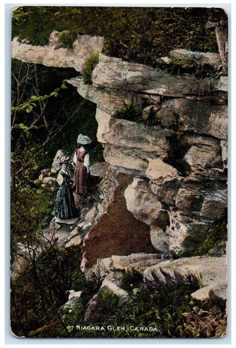 c1910 Girls Walking Rocky View of Niagara Glen Canada Posted Antique Postcard
