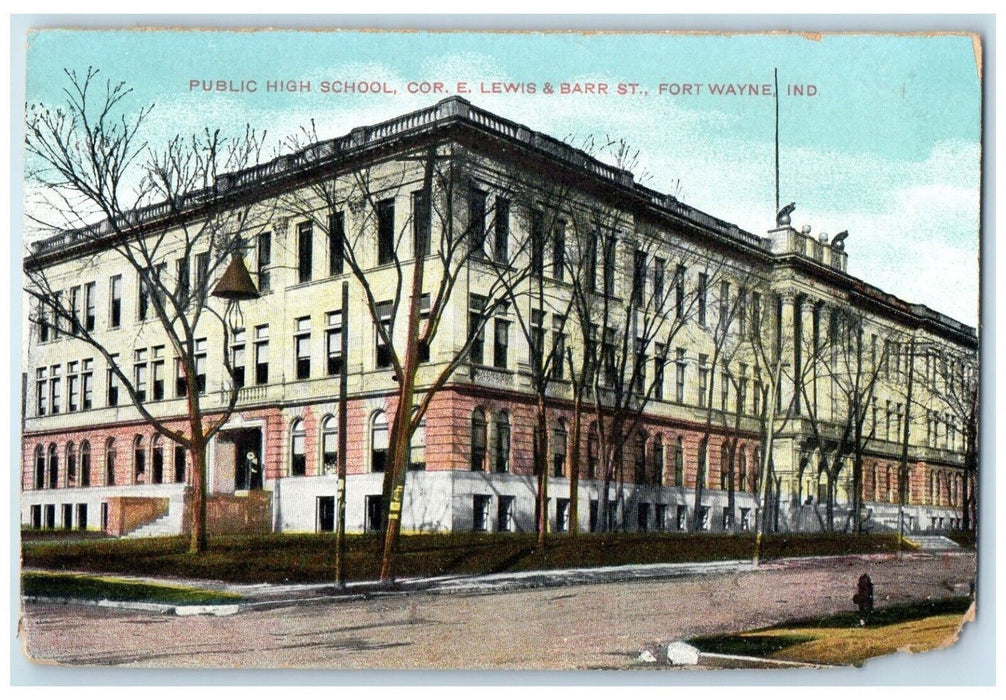 Public High School Cor. E. Lewis & Barr St. Fort Wayne Indiana IN Postcard
