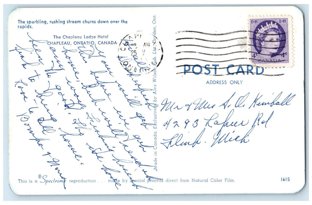 c1950's The Chapleau Lodge Hotel Chapleau Ontario Canada Posted Vintage Postcard