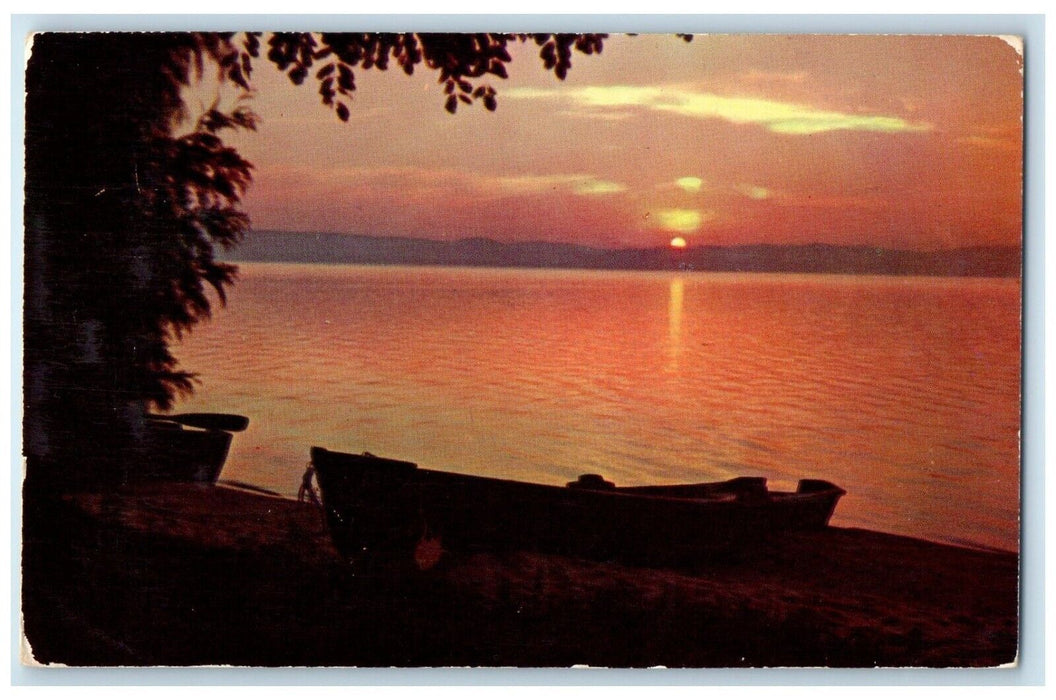 Greetings From Paw Paw MI, Sunrise On One Of Michigan's Lakes Vintage Postcard