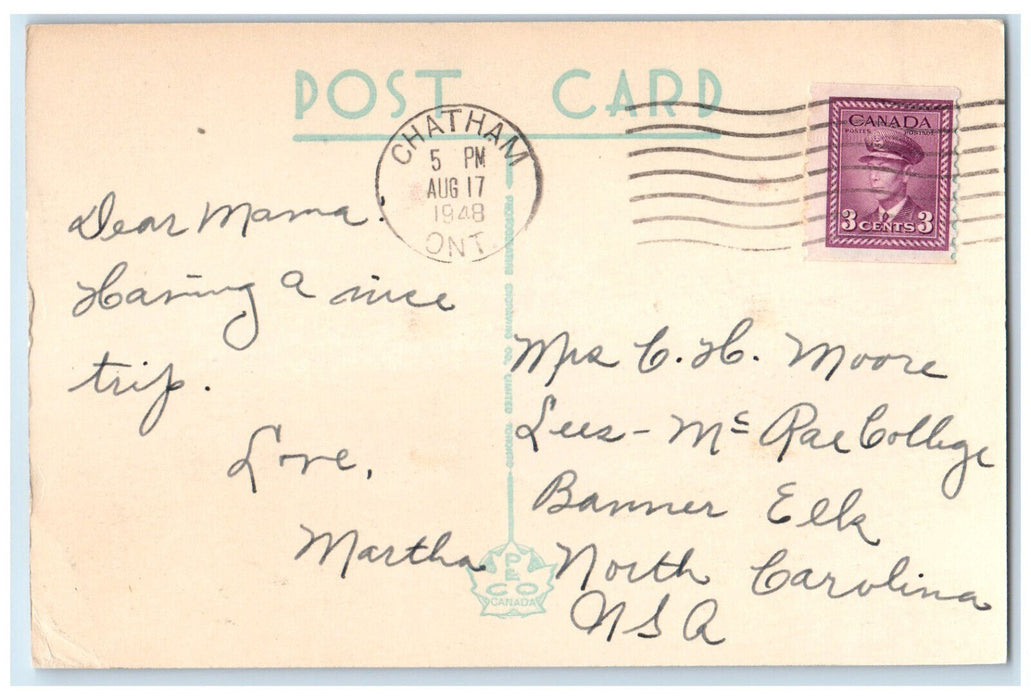 1948 Rankin House Hotel Chatham Ontario Canada Posted Vintage Postcard