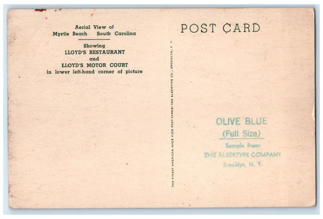 c1940 Aerial View Myrtle Beach Lloyd Restaurant Motor Court S. Carolina Postcard