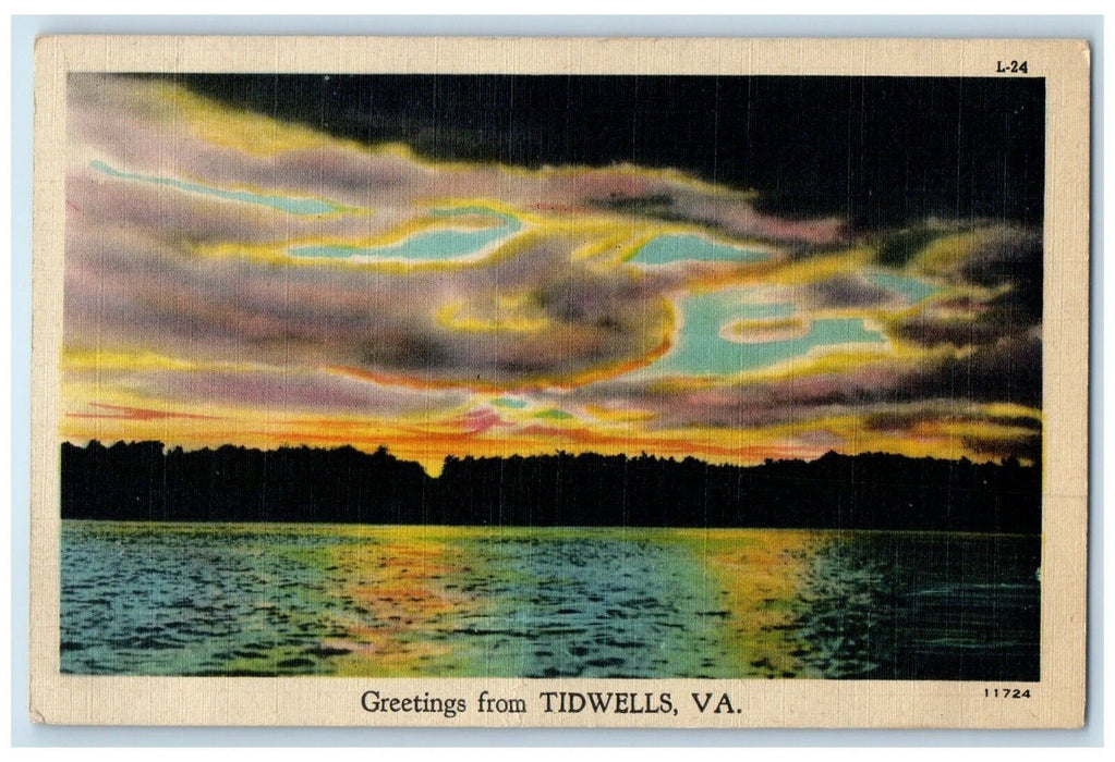 1948 Greetings From Tidwells Virginia Sunset Lake Ocean Vintage Posted Postcard