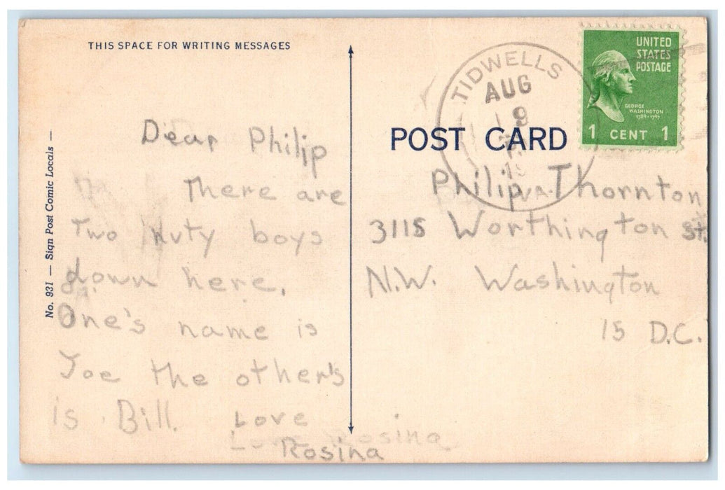 1940 You Don't Need Glasses To See Coles Point Tidwells Virginia Posted Postcard