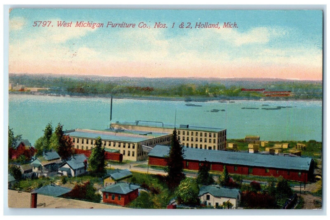 c1910 West Michigan Furniture Exterior River Co. Nos. Holland Michigan Postcard