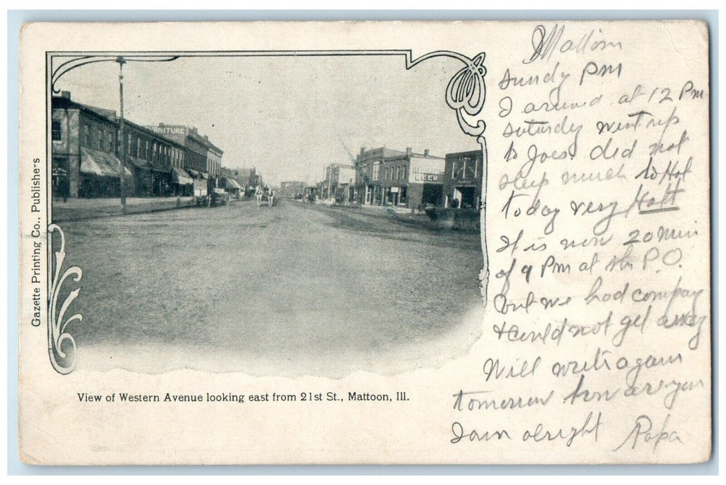 1906 View Western Avenue Looking East Street Mattoon Illinois Vintage Postcard