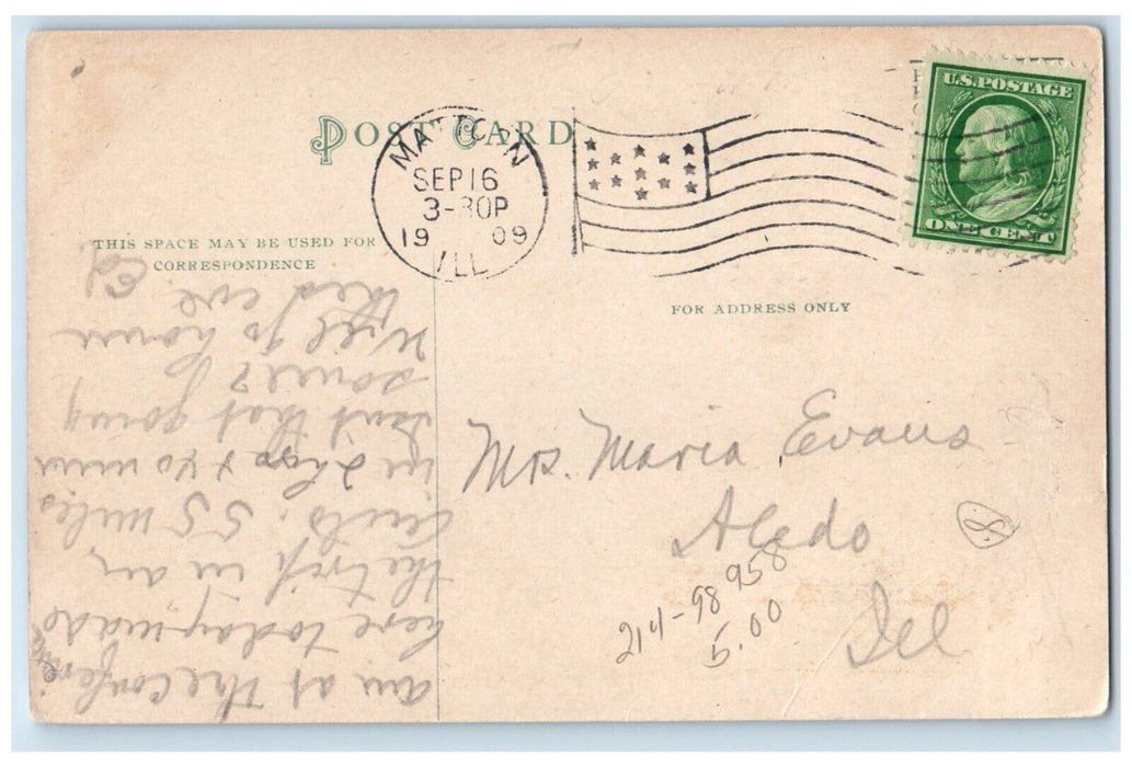 1909 Broadway Looking West Street Streetcar Trolley Mattoon Illinois IL Postcard
