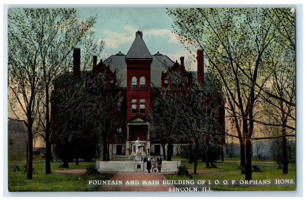 c1910 Fountain Main Building Orphans Home Exterior Lincoln Illinois IL Postcard