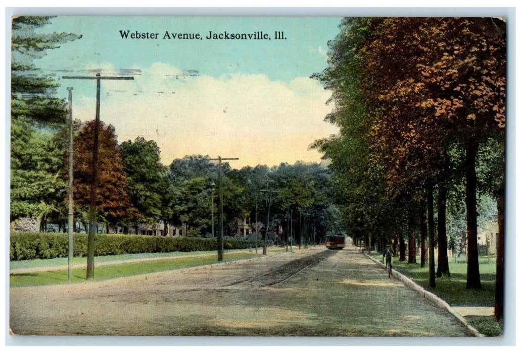 1913 Webster Avenue Streetcar Trolley Jacksonville Illinois IL Vintage Postcard