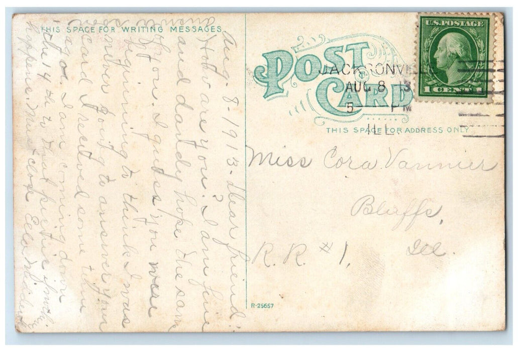1913 Webster Avenue Streetcar Trolley Jacksonville Illinois IL Vintage Postcard