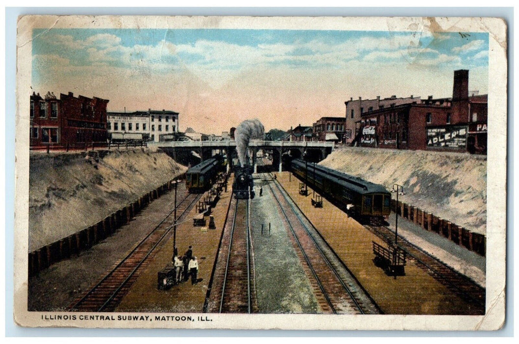 1922 Illinois Central Subway Locomotive Train Rail  Mattoon Illinois IL Postcard