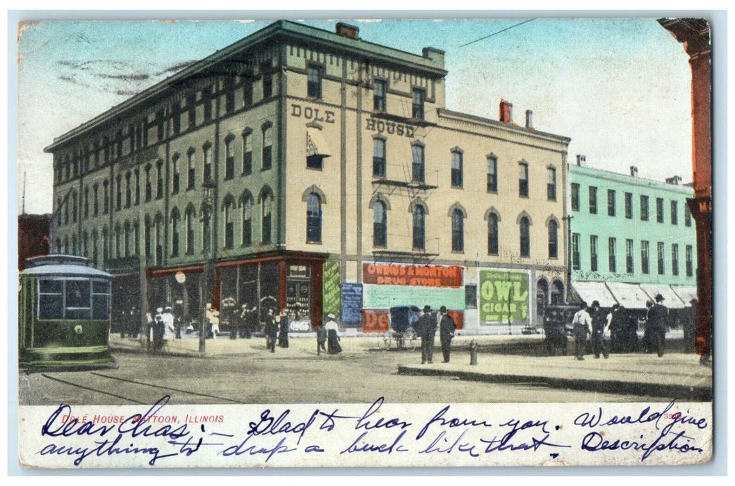 1911 Dole House Exterior Building Streetcar Trolley Mattoon Illinois IL Postcard
