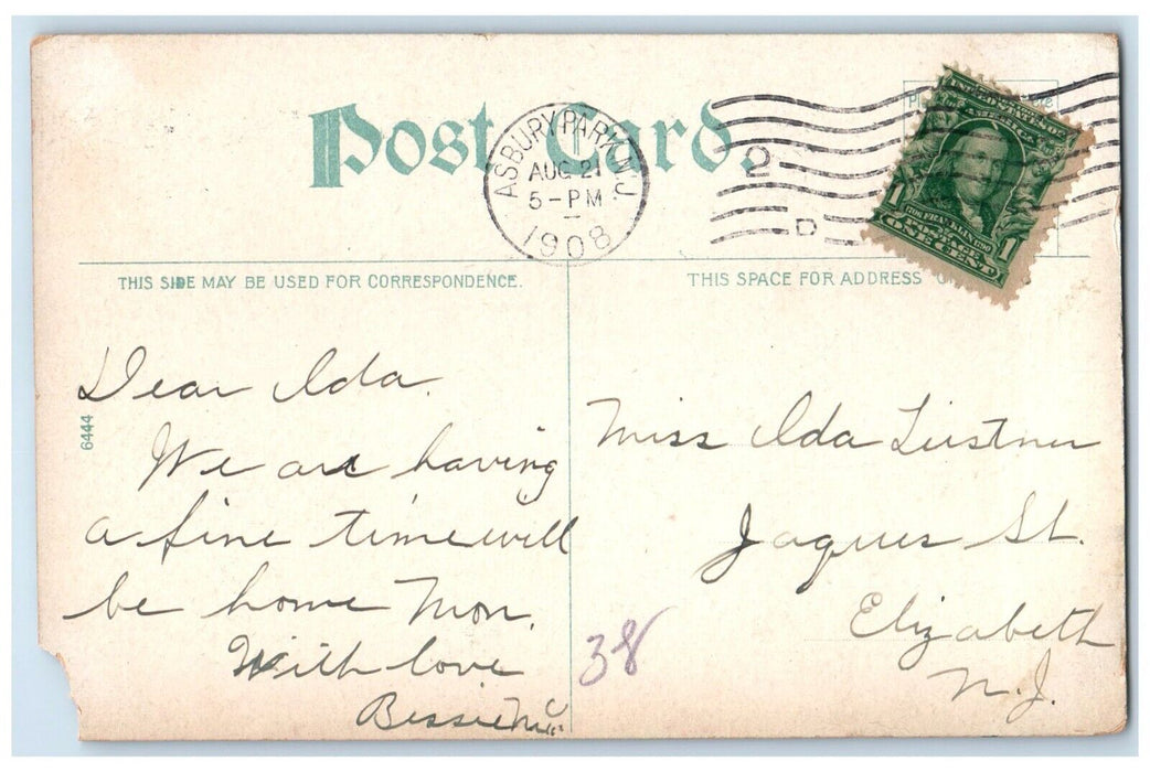 1908 Scenic View Deal Lake Bridge Boat Bicycle Asbury Park New Jersey Postcard