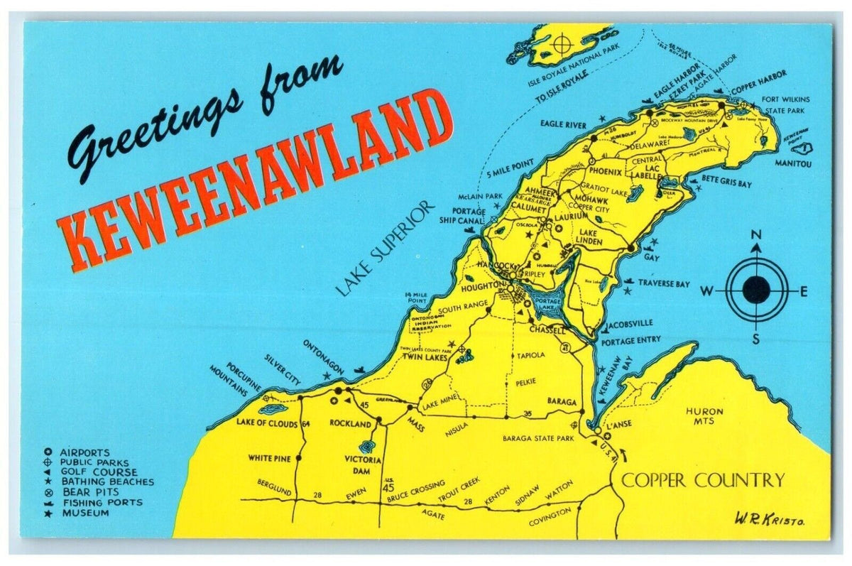 c1960 Keweenawland Michigan's Copper Country Map Lake Superior Michiga ...